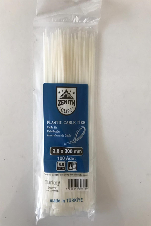 ひっぴ ZENİTH Kablo Bağı Klips Plastik Kelepçe 3,6 X 300 mm 100 Adet