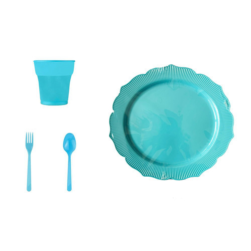 Omeyva 23 Cm. Plastik Mika Turkuaz Sorfa Piknik Seti - 6 Kişilik