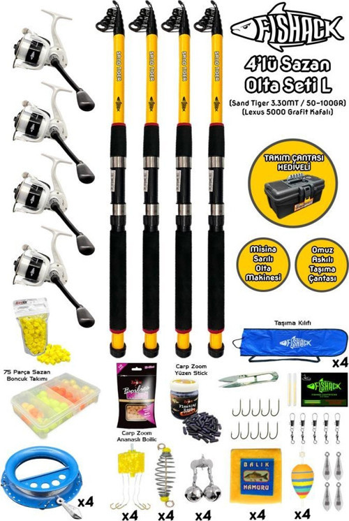 Fishack 4'Lü Sazan Olta Seti L - 3.30Mt/50-100Gr Fiyatları