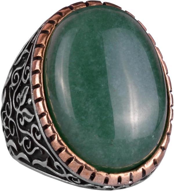 Doğal Aventurin Taşlı Yüzük, Büyük Yüzük, 925 Ayar Gümüş Yüzük, Tasarım Gümüş Erkek Yüzüğü - Image 1