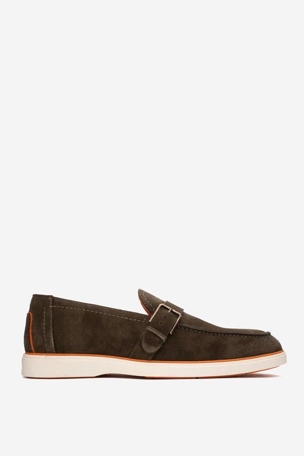 DERİCLUB Erkek Hafif Tabanlı Toka Detaylı Loafer Gerçek Süet Deri CR 2406 HAKİ - Image 1