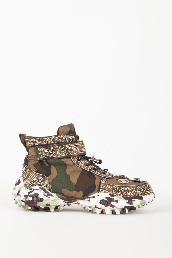 GUJA Kadın Yüksek Bilek Taşlı Kamuflaj Desenli Sneaker GJ 351 YEŞİL - Image 1
