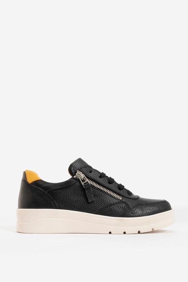 DERİCLUB Kadın Yüksek Taban Bağcıklı Günlük Sneaker Gerçek Deri 241272 SİYAH - Image 1