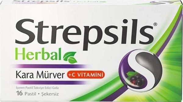 Strepsils Herbal Kara Mürver +C Vitamini İçeren Takviye Edici Gıda 16 Pastil - Image 1