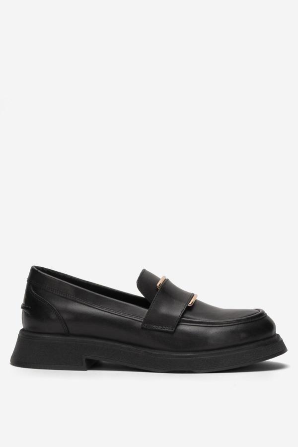 DERİCLUB Kadın Loafer Tokalı Loafer Ayakkabı Gerçek Deri RC 33105 SİYAH - Image 1