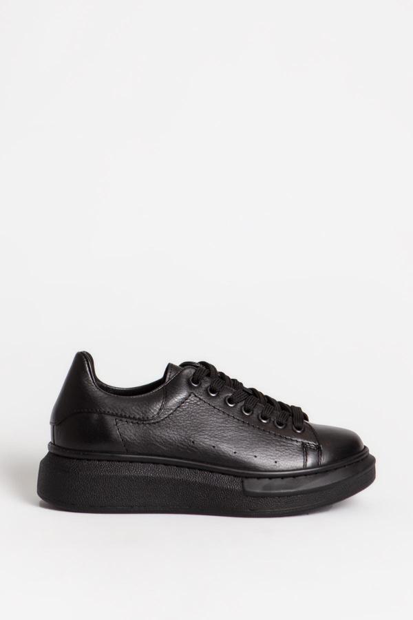 DERİCLUB Kadın Kalın Taban Sneaker Günlük Ayakkabı Gerçek Deri BR 04024 SİYAH - Image 1