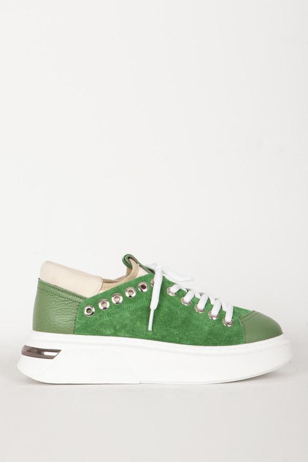 DERİCLUB Kadın Bağcıklı Sneaker Kalın Taban Günlük Ayakkabı Gerçek Deri RC 17908 YEŞİL - Image 1