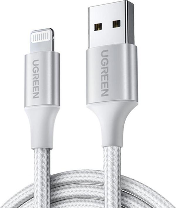 Ugreen Lightning iPhone Örgülü Data ve Şarj Kablosu Beyaz 2 Metre - Image 1