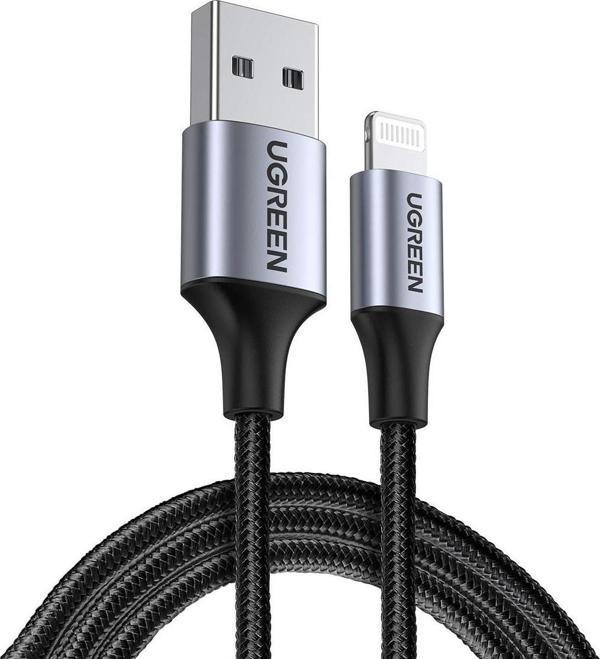 Ugreen Lightning iPhone Örgülü Data ve Şarj Kablosu Siyah 1 Metre - Image 1