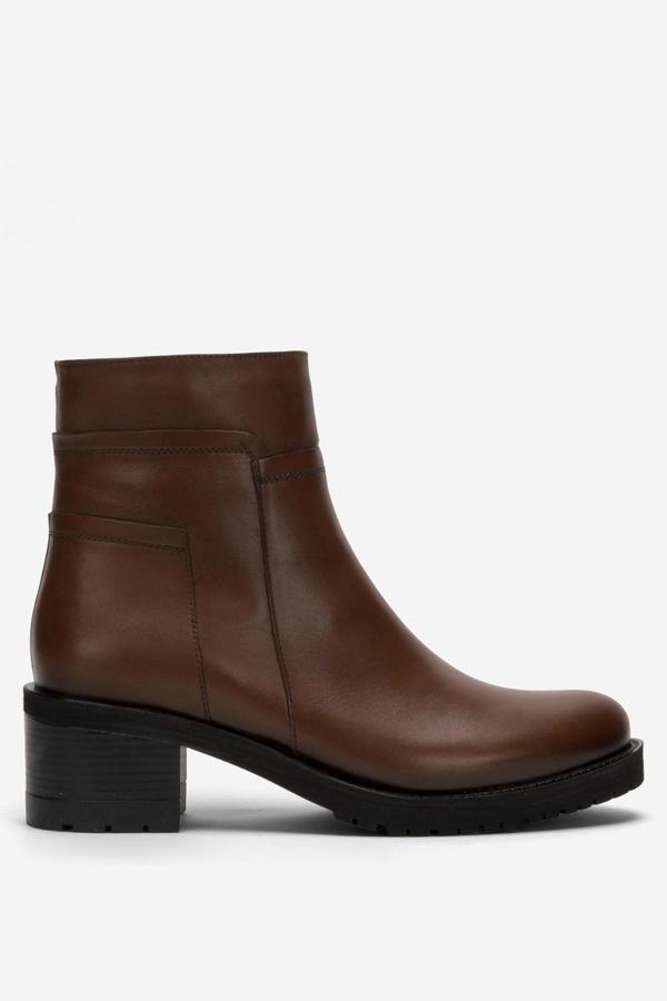 DERİCLUB Kadın Kalın Topuklu Fermuarlı Günlük Bot Gerçek Deri BR 06053 TABA - Image 1
