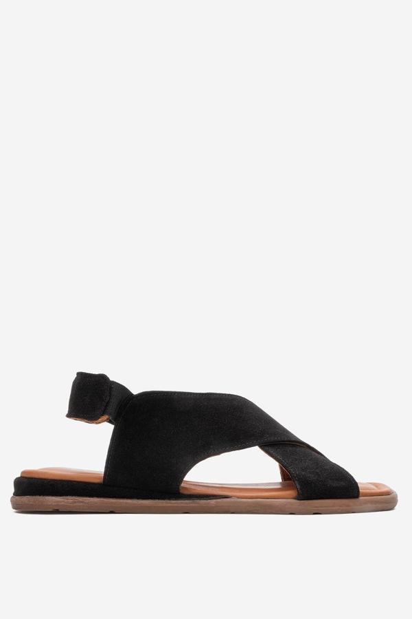 DERİCLUB Kadın Çapraz Bantlı Comfort Casual Sandalet Gerçek Deri ZY 7616 SÜET SİYAH - Image 1