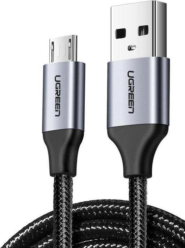 Ugreen Örgülü Micro USB Data ve Şarj Kablosu Siyah 1 Metre - Image 1