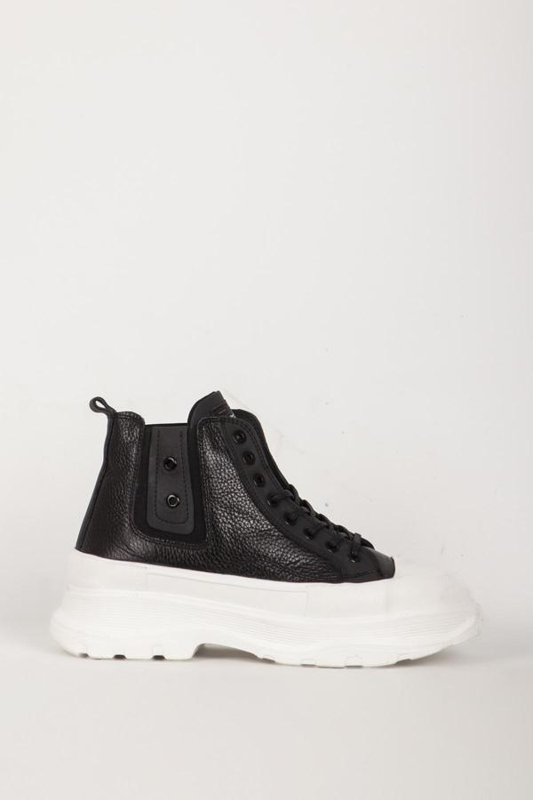 MARCOMEN Erkek Yarım Bilek Bağcıklı Casual Erkek Sneaker Bot Gerçek Deri MC 18443 SİYAH - Image 1