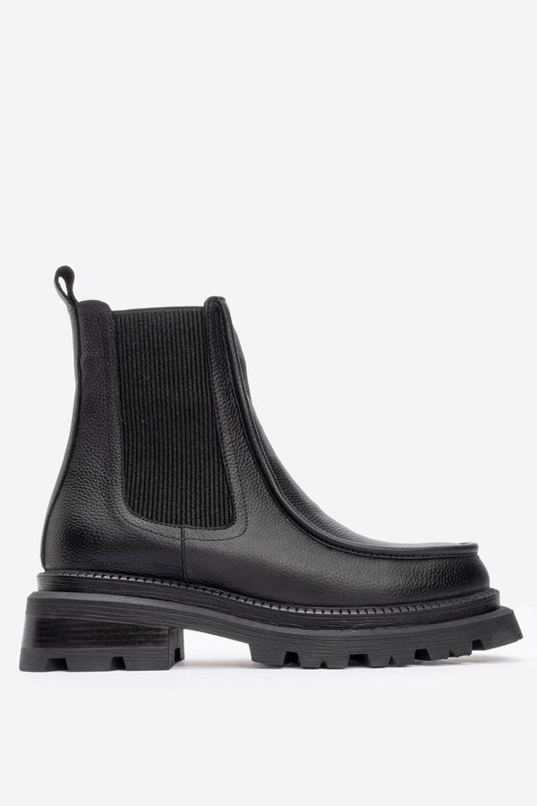 DERİCLUB Kadın Kalın Taban Casual Chelsea Bot Gerçek Deri RC 37509 SİYAH - Image 1