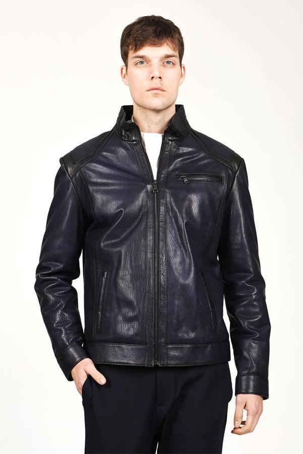 DERİCLUB SDX2025 JUMBO Gerçek Deri Erkek Mont LACİVERT - Image 1