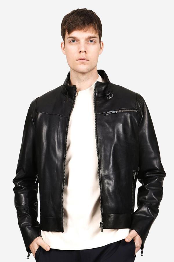 DERİCLUB Saint-Denis Erkek Gömlek Yaka Rahat Kesim Gerçek Deri Mont SİYAH - Image 1