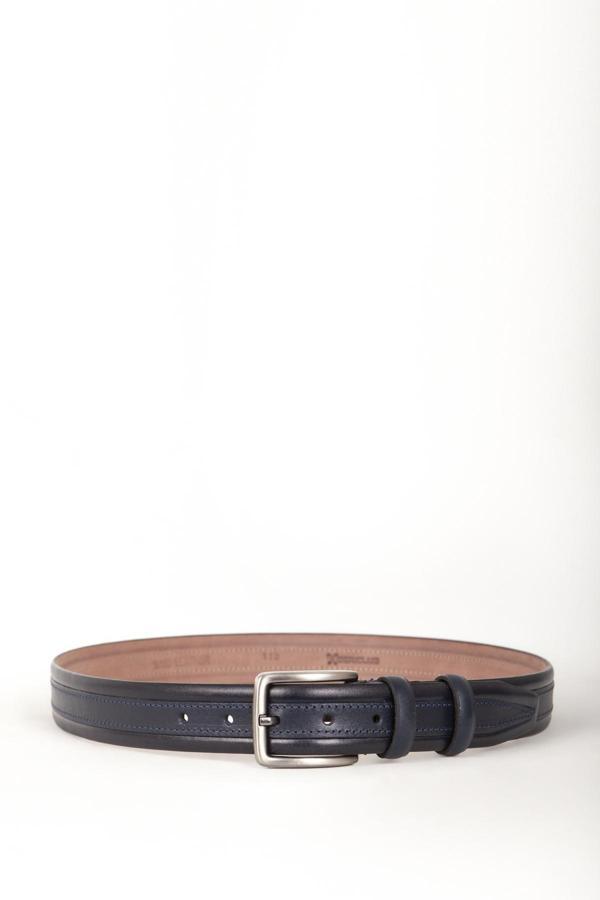 DERİCLUB Hakiki Deri El Yapımı Casual 3.5cm Çift Dikişli Erkek Klasik Kemer 511 LACİVERT - Image 1