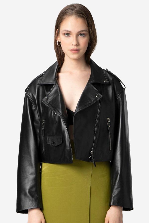 DERİCLUB WM038A Gerçek Deri Kadın Mont SİYAH - Image 1