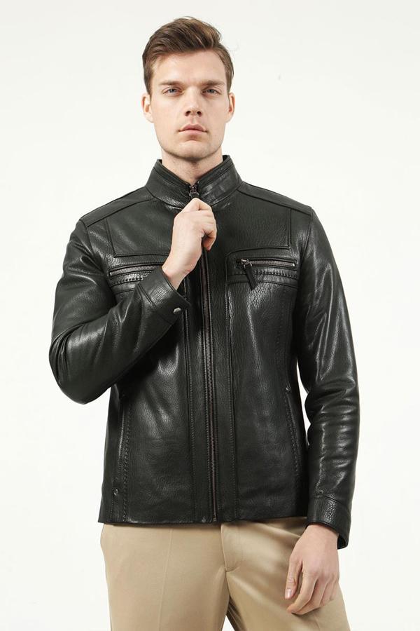 DERİCLUB Orlando Erkek Jumbo Slimfit Gerçek Deri Mont YEŞİL - Image 1