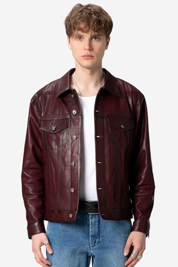 DERİCLUB Sidney Erkek Jumbo Spor Hakiki Deri Ceket BORDO - Image 1