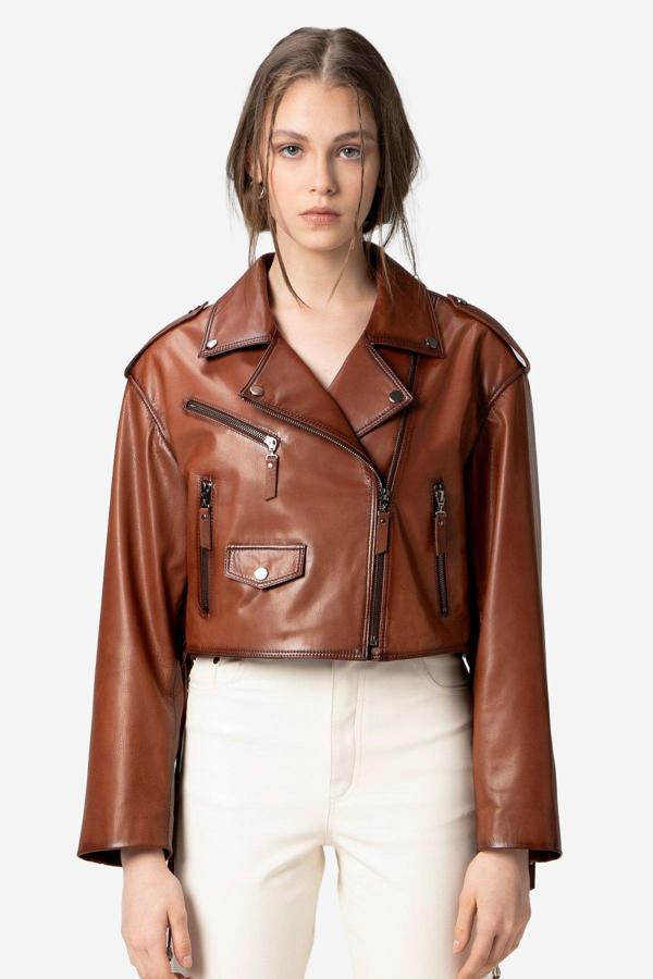 DERİCLUB WM038A Gerçek Deri Kadın Mont SAVAKİ - Image 1