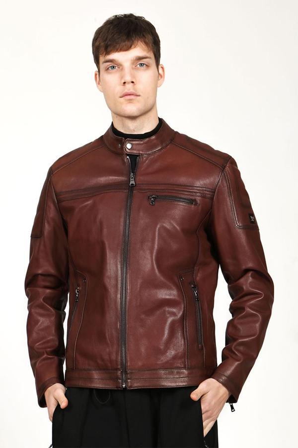 DERİCLUB TOPGUN VEJETAL Gerçek Deri Erkek Mont KIZIL - Image 1