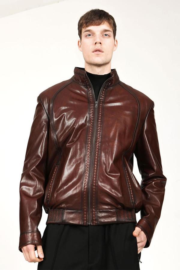 DERİCLUB E1093 VEJETAL Gerçek Deri Erkek Mont KIZIL - Image 1