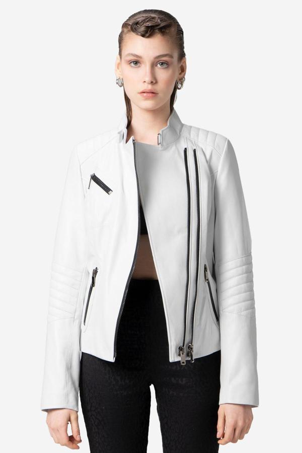 DERİCLUB Kasuka Gerçek Deri Kadın Mont BEYAZ - Image 1