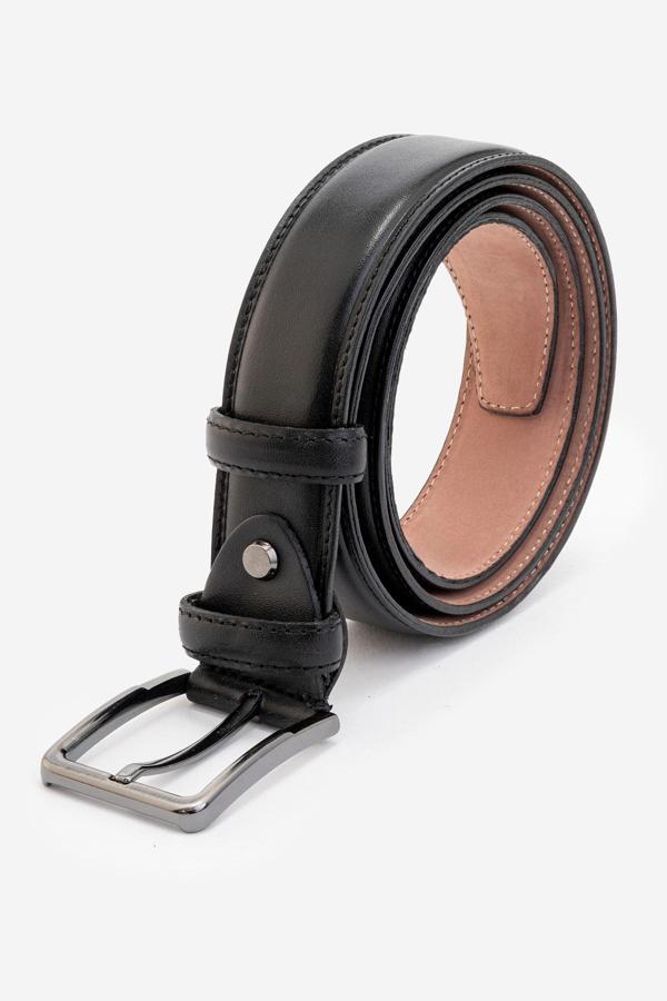 DERİCLUB Hakiki Deri 3.5cm Erkek Takım Elbise Dikişli Klasik Kemer 501 SİYAH - Image 1