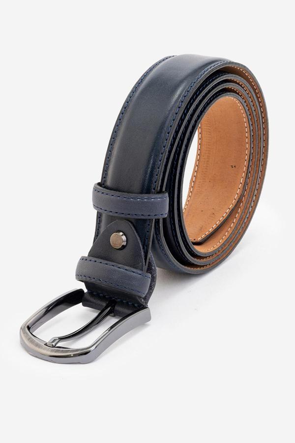DERİCLUB Hakiki Deri 3.5cm Erkek Takım Elbise Dikişli Klasik Kemer 501 LACİVERT - Image 1