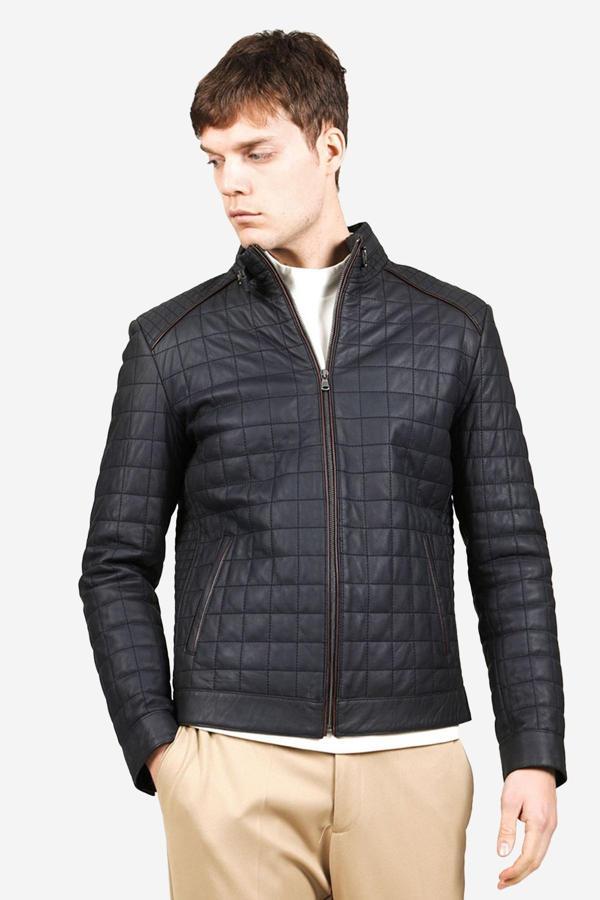 DERİCLUB E1203 Gummy Gerçek Deri Erkek Mont LACİVERT - Image 1