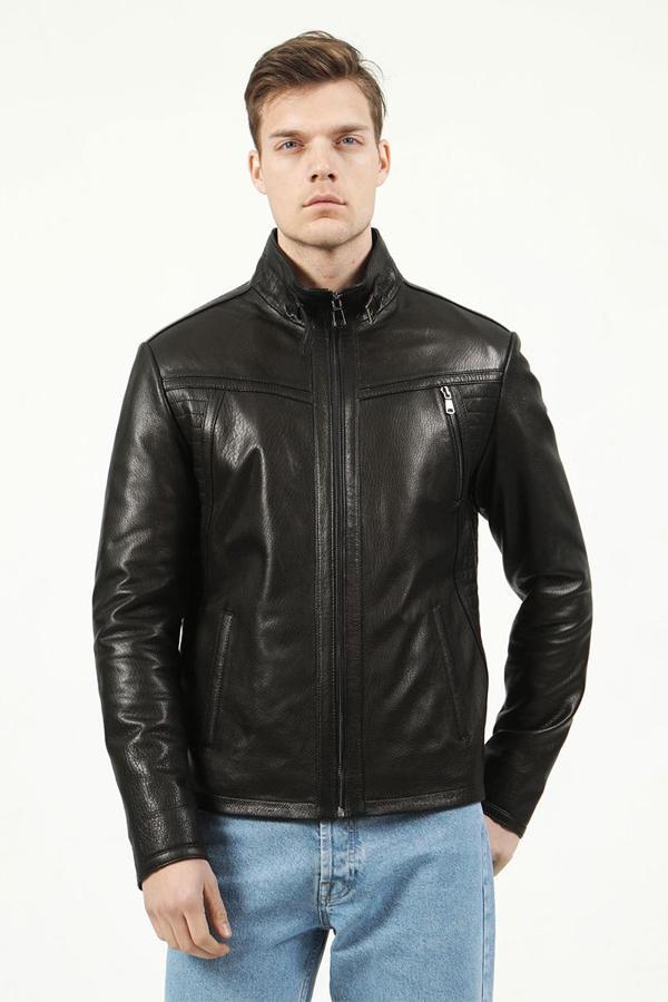 DERİCLUB Bremen Erkek Jumbo Hakim Yaka Hakiki Deri Mont SİYAH - Image 1