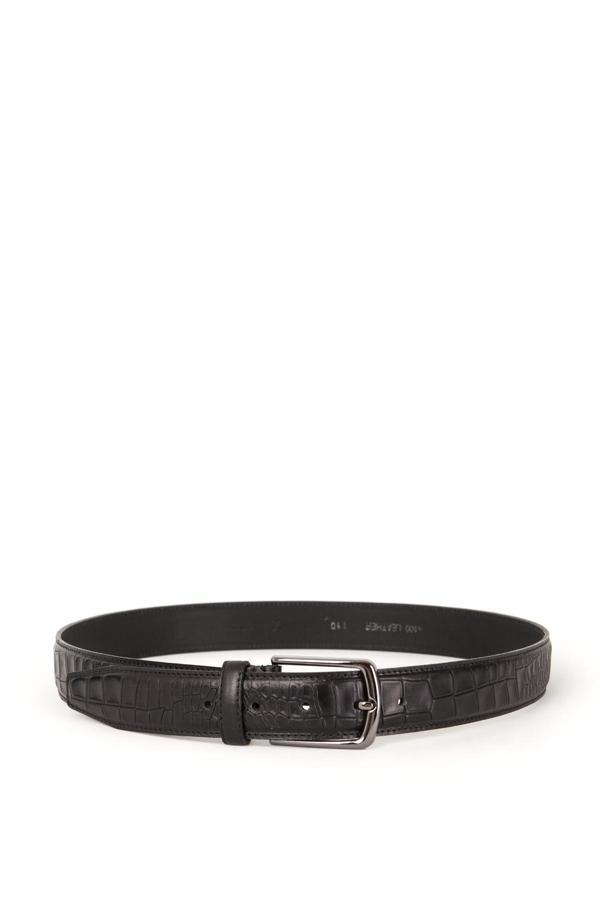 DERİCLUB Hakiki Deri 3.5cm Erkek Kroko Klasik Kemer 508 SİYAH - Image 1