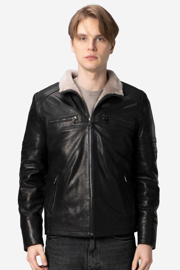 DERİCLUB Parma Erkek Jumbo İçlikli Dik Yaka Hakiki Deri Mont SİYAH - Image 1