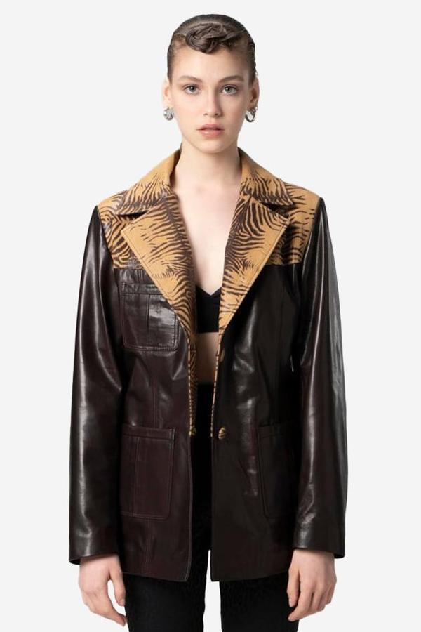 DERİCLUB WM043 VEJETAL Gerçek Deri Kadın Ceket KAHVERENGİ - Image 1