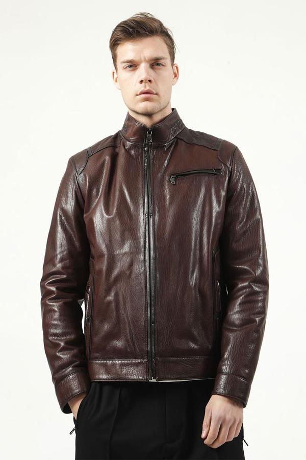 DERİCLUB Oregon Erkek Jumbo Dik Yaka Hakiki Deri Kaban KIZIL - Image 1