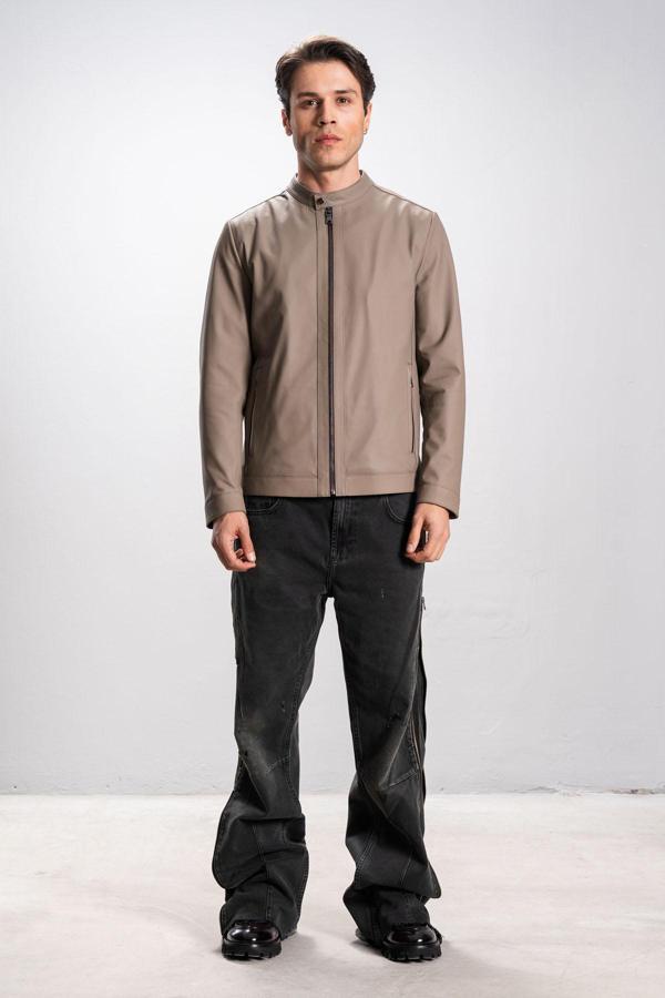 DERİCLUB Ronaldo Tafta Gerçek Deri Erkek Ceket VİZON - Image 1