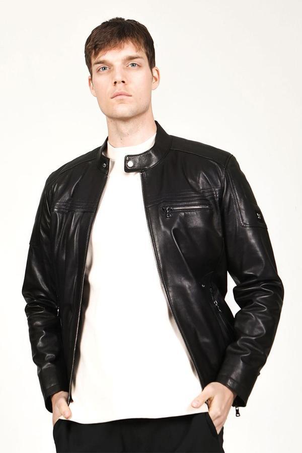 DERİCLUB TOPGUN VEJETAL Büyük Beden Gerçek Deri Erkek Mont SİYAH - Image 1