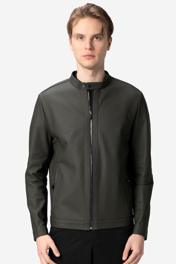 DERİCLUB Ronaldo Tafta Gerçek Deri Erkek Ceket HAKİ - Image 1