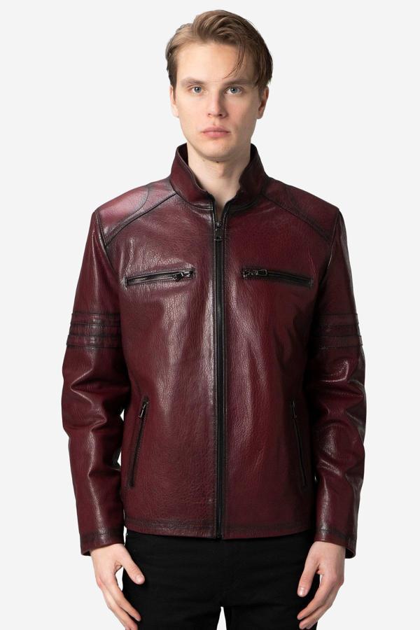 DERİCLUB Parma Erkek Jumbo Dik Yaka Hakiki Deri Mont BORDO - Image 1