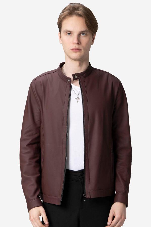 DERİCLUB Ronaldo Tafta Gerçek Deri Erkek Ceket BORDO - Image 1