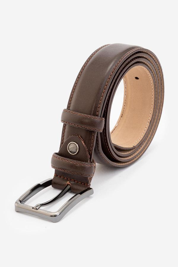 DERİCLUB Hakiki Deri 3.5cm Erkek Takım Elbise Dikişli Klasik Kemer 501 KAHVERENGİ - Image 1