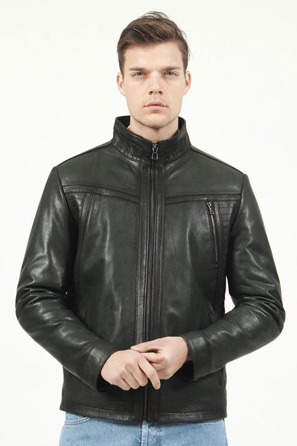 DERİCLUB Bremen Erkek Jumbo Hakim Yaka Hakiki Deri Mont YEŞİL - Image 1