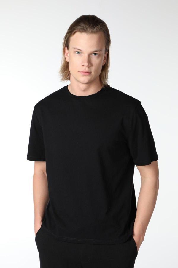 Defys Erkek Kısa Kollu Bisiklet Yaka Tişört Siyah - Image 1