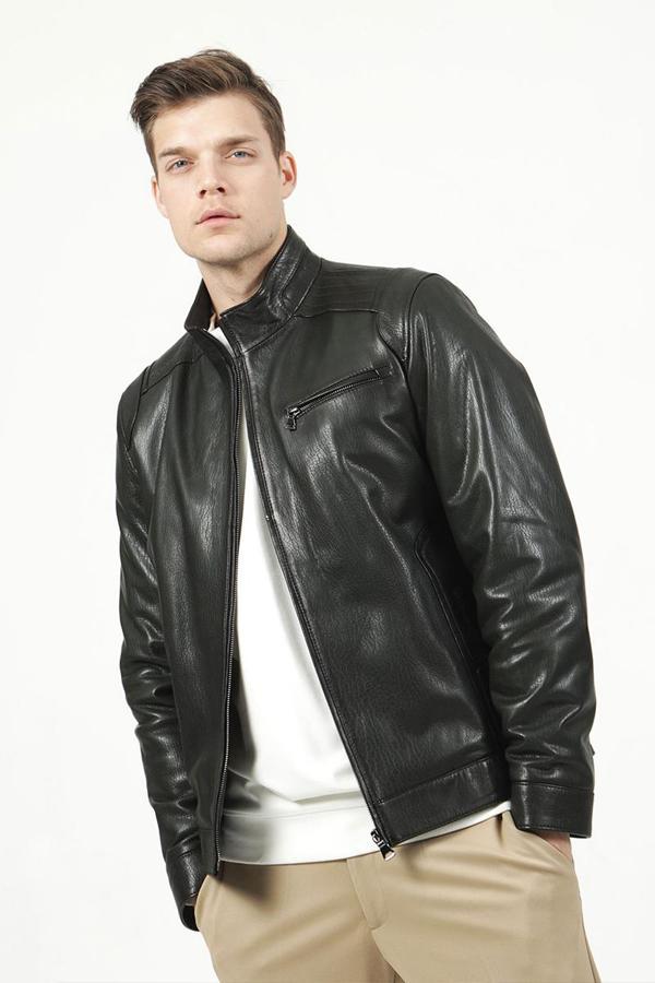 DERİCLUB Oregon Erkek Jumbo Dik Yaka Hakiki Deri Kaban YEŞİL - Image 1