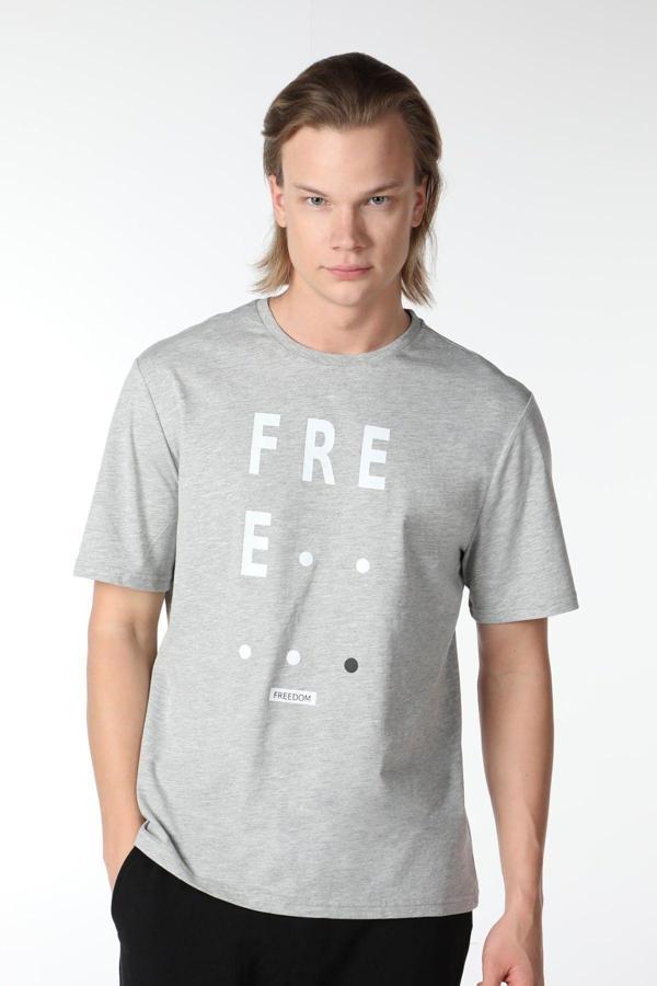 Defys Erkek Baskılı Kısa Kollu Bisiklet Yaka Tişört Gri - Image 1