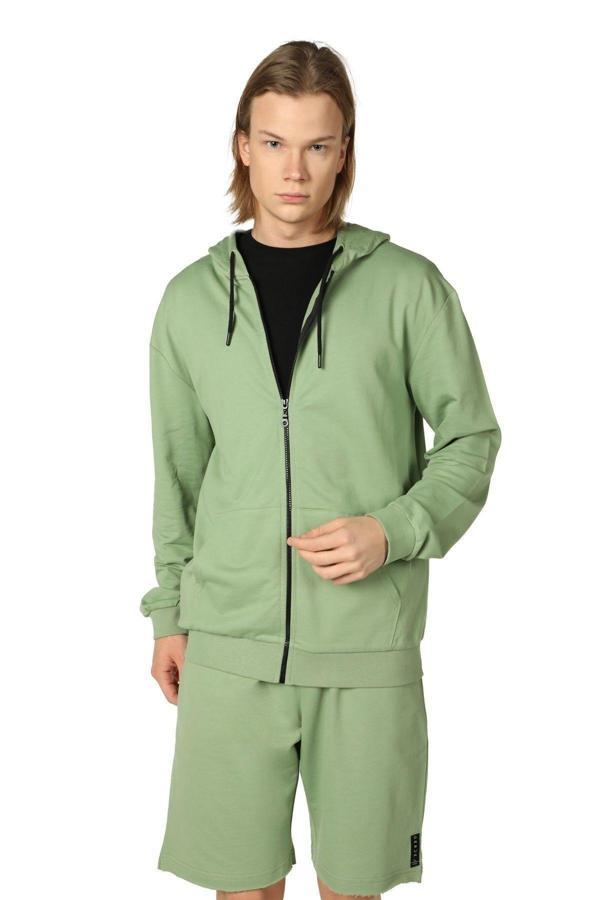 Defys Erkek Kapüşonlu Fermuarlı Sweatshırt Haki Yeşil - Image 1
