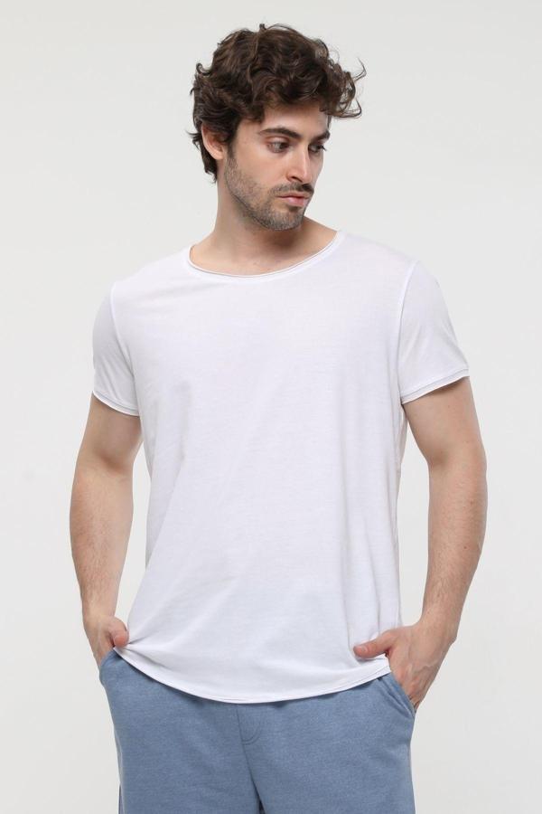 Defys Erkek Kısa Kollu Kayık Yaka Pis Uçlu Tişört Beyaz - Image 1
