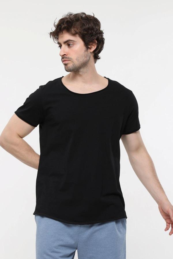 Defys Erkek Kısa Kollu Kayık Yaka Pis Uçlu Tişört Siyah - Image 1