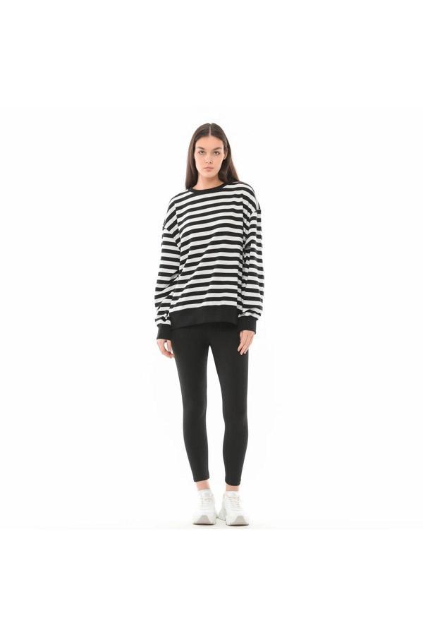 Defys Kadın Çizgili Oversıze Sweat - Image 1